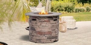 SUNBURY Outdoor Stonecrest Round Propane Patio Fire Pit Table