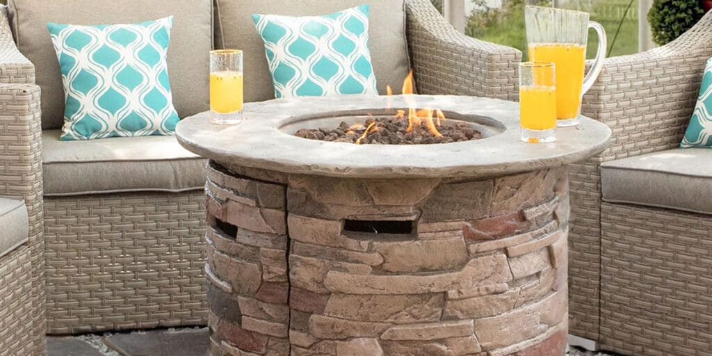 SUNBURY Outdoor Round Propane Patio Fire Pit Table